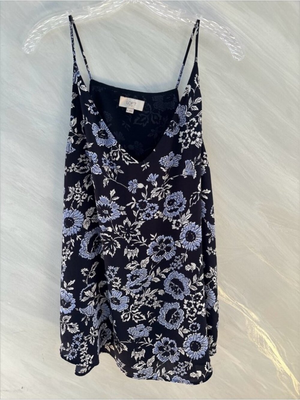 Blue Floral Spaghetti Strap Lined Tank Top Blouse